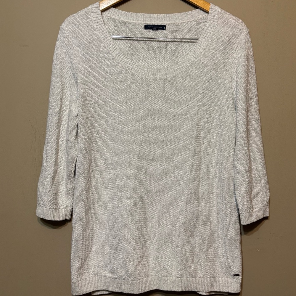 TOMMY HILFIGER Knit Scoop Neck Subtle Metallic Lightweight Cotton Sweater